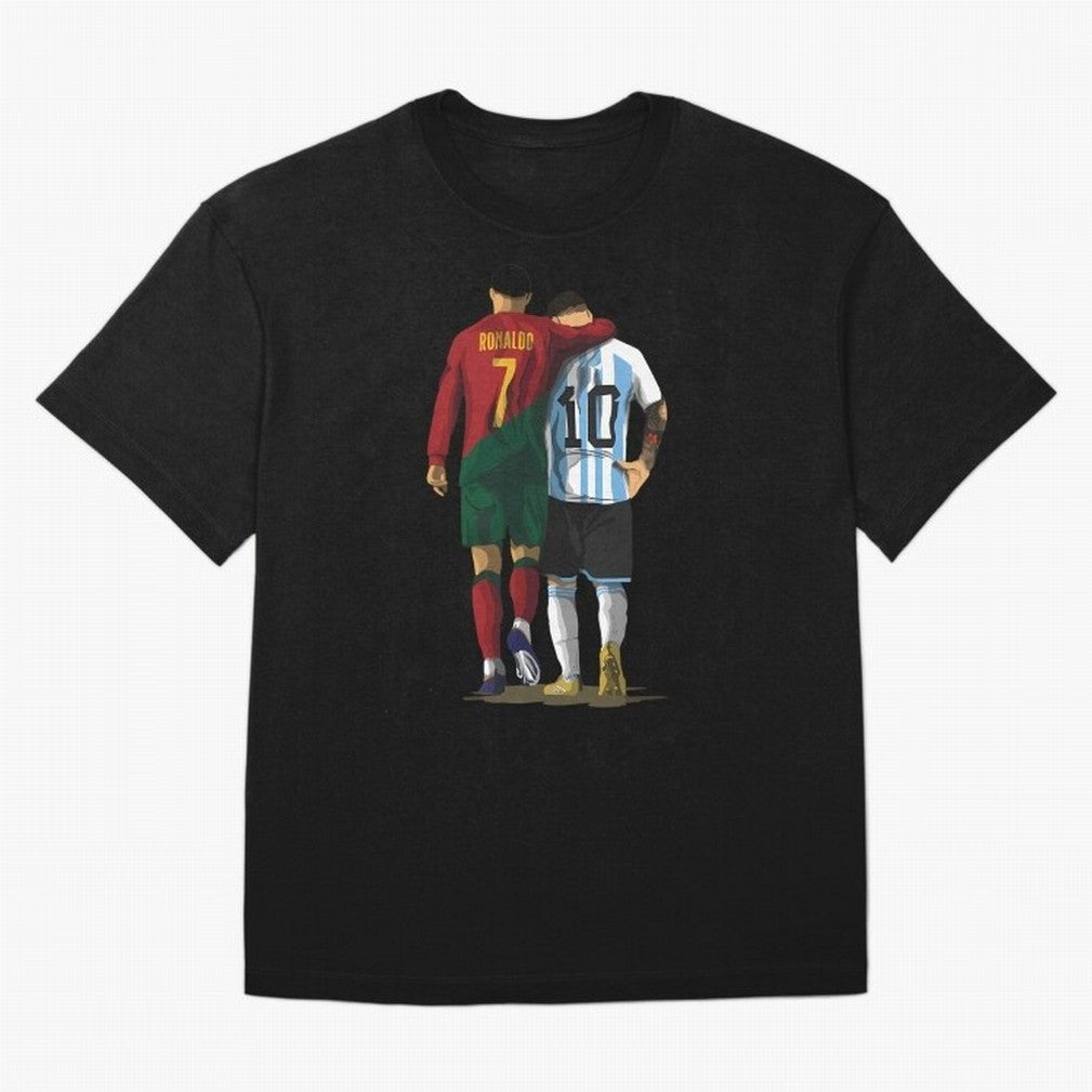 Messi Ronaldo Chit Chat Illustration Oversized T-Shirt Show Support during Match Day Hype around FIFA World Cup 2026 USA Canada Mexico, Cristiano Ronaldo, Haaland and CR7, Brazil, Portugal and Argentina, Championship Spirit, Famous Goals, Roaring