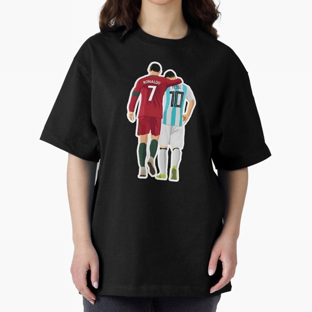 Ronaldo & Messi Oversized T-Shirt Carry National Pride through the FIFA World Cup 2026 Journey through Haaland Highlights, England Pride, Retro Football Energy, Iconic Rivalries, Trophy Chase Drama and Stadium Atmosphere; Perfect for Supporters Who