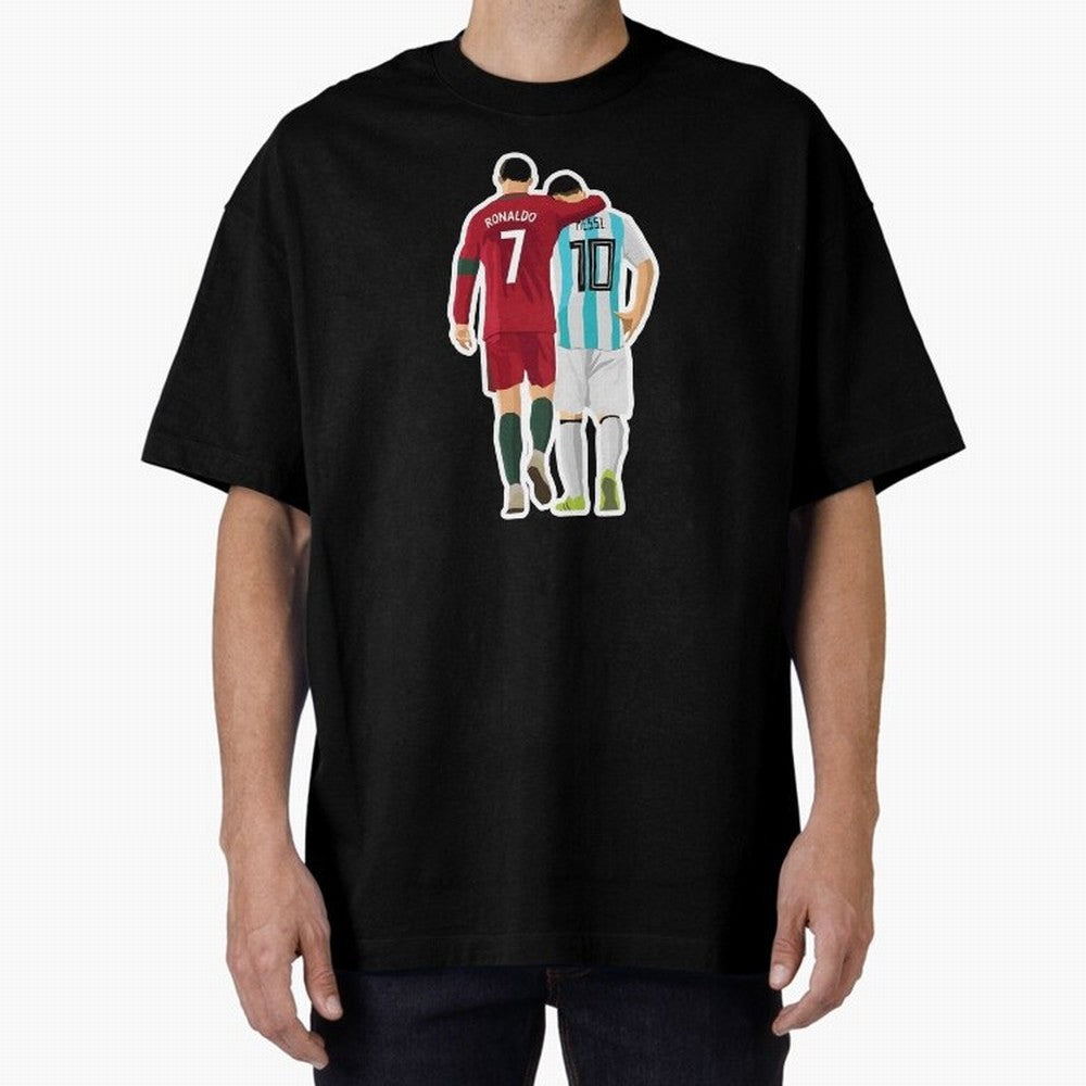 Ronaldo & Messi Oversized T-Shirt Carry National Pride through the FIFA World Cup 2026 Journey through Haaland Highlights, England Pride, Retro Football Energy, Iconic Rivalries, Trophy Chase Drama and Stadium Atmosphere; Perfect for Supporters Who