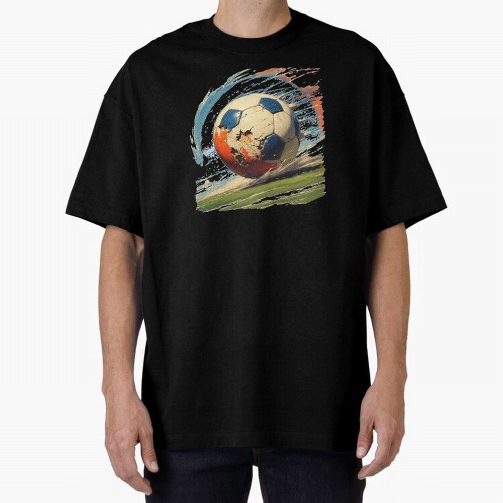 Soccer Ball in Fight Oversized T-Shirt Show Fan Pride Across FIFA World Cup 2026 Spirit, Capturing England, Haaland, Vintage Soccer Flavor, Modern Football Stars, National Flags and Final Night Emotion; Ideal for Passionate Fans Who Love Underdog