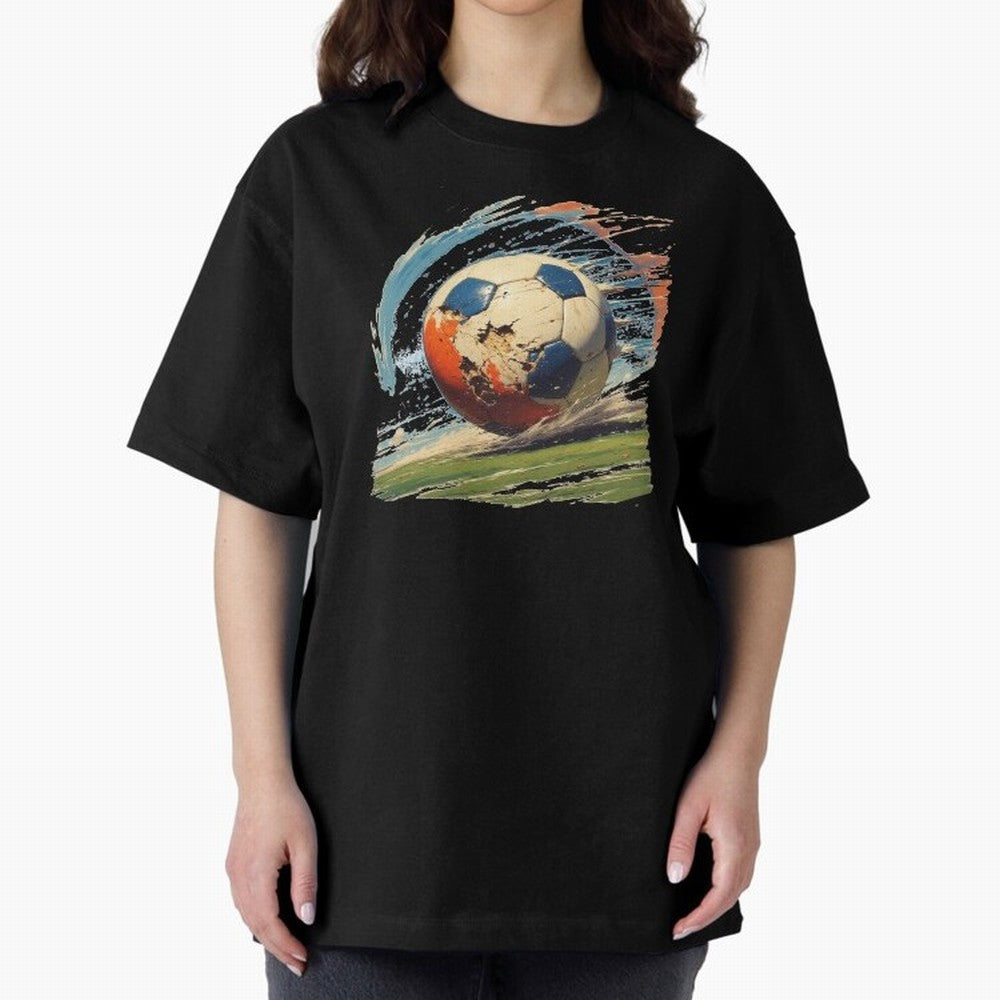 Soccer Ball in Fight Oversized T-Shirt Show Fan Pride Across FIFA World Cup 2026 Spirit, Capturing England, Haaland, Vintage Soccer Flavor, Modern Football Stars, National Flags and Final Night Emotion; Ideal for Passionate Fans Who Love Underdog