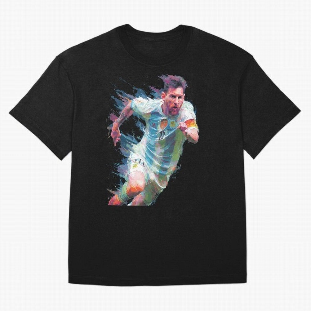Messi in action Graphic Paint poster design Oversized T-Shirt Bring Global Tournament Vibes to FIFA World Cup 2026 Spirit, Filled with France and Portugal, CR7 and Messi, Champion Mindset, Group Stage Buzz, Knockout Tension and Passionate Fan