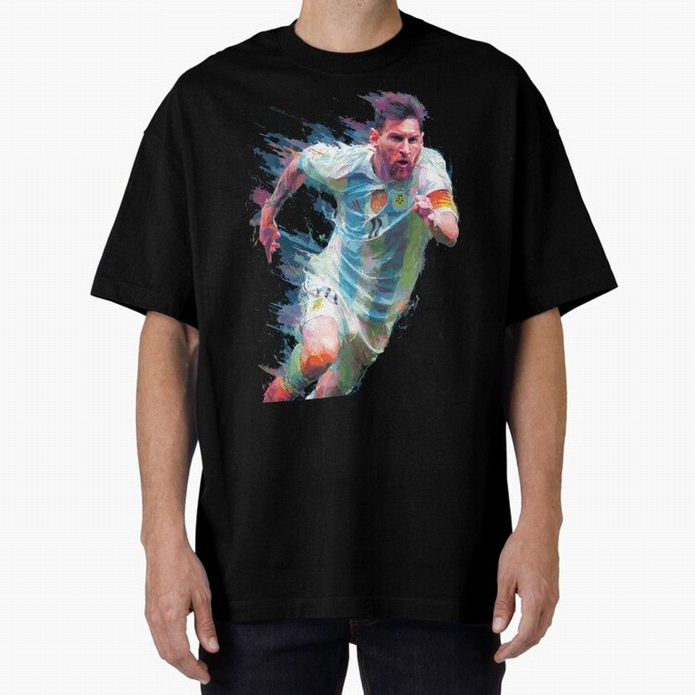 Messi in action Graphic Paint poster design Oversized T-Shirt Bring Global Tournament Vibes to FIFA World Cup 2026 Spirit, Filled with France and Portugal, CR7 and Messi, Champion Mindset, Group Stage Buzz, Knockout Tension and Passionate Fan