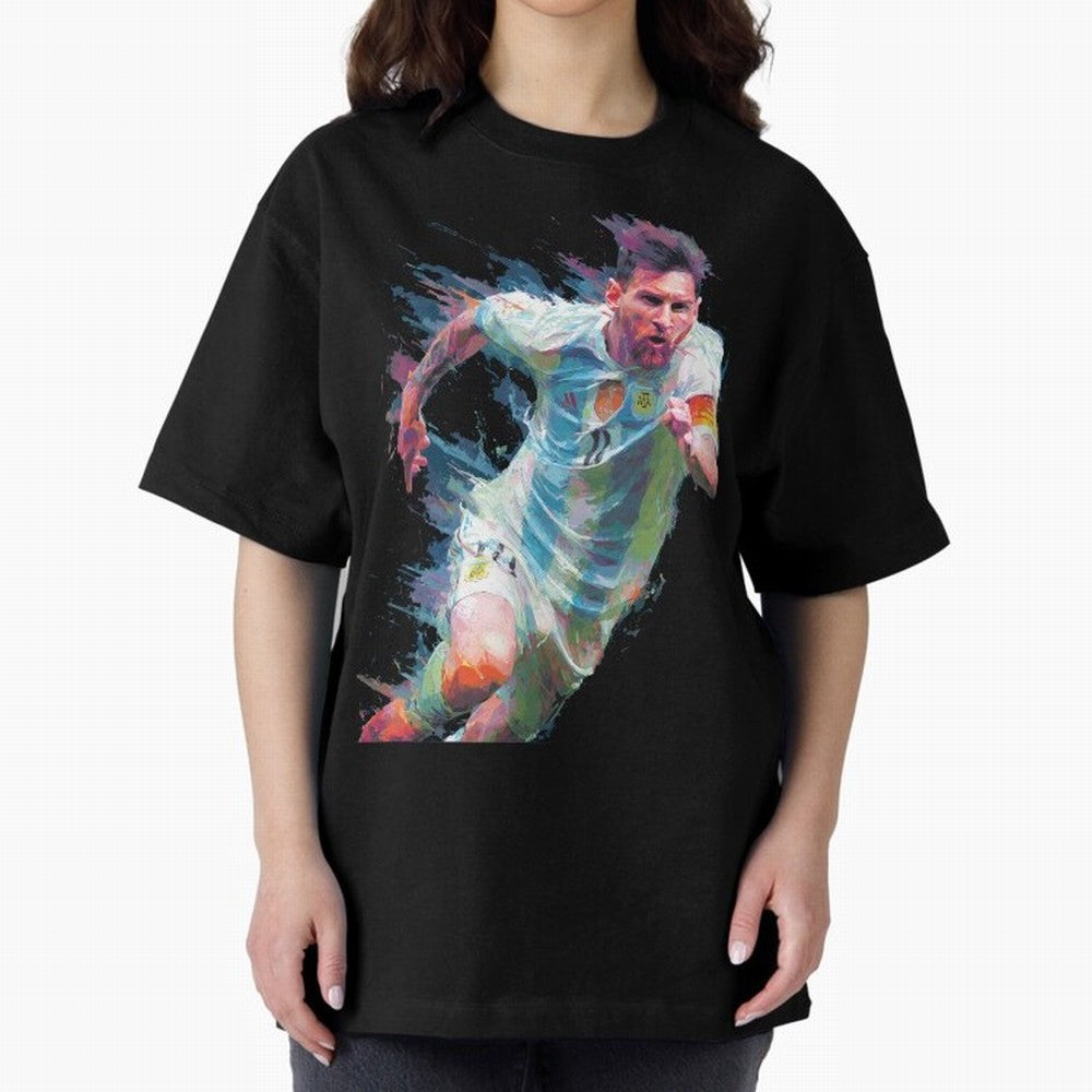 Messi in action Graphic Paint poster design Oversized T-Shirt Bring Global Tournament Vibes to FIFA World Cup 2026 Spirit, Filled with France and Portugal, CR7 and Messi, Champion Mindset, Group Stage Buzz, Knockout Tension and Passionate Fan