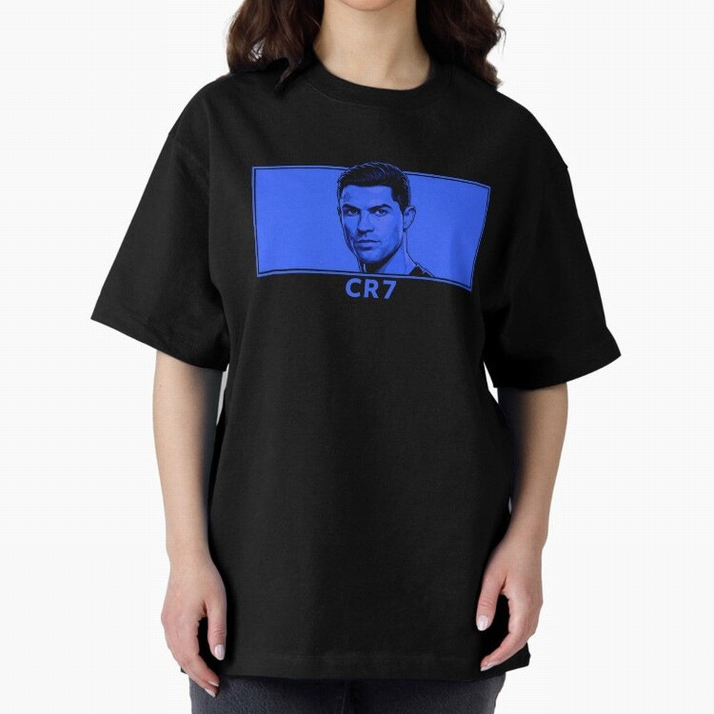Ronaldo CR7 Blue Vector Portrait - Pop Comic Oversized T-Shirt Bring Match Day Fire to the FIFA World Cup 2026 Journey through Cristiano Ronaldo, Haaland and CR7 Highlights, Portugal Pride, Stadium Chants, National Pride, Trophy Dreams and