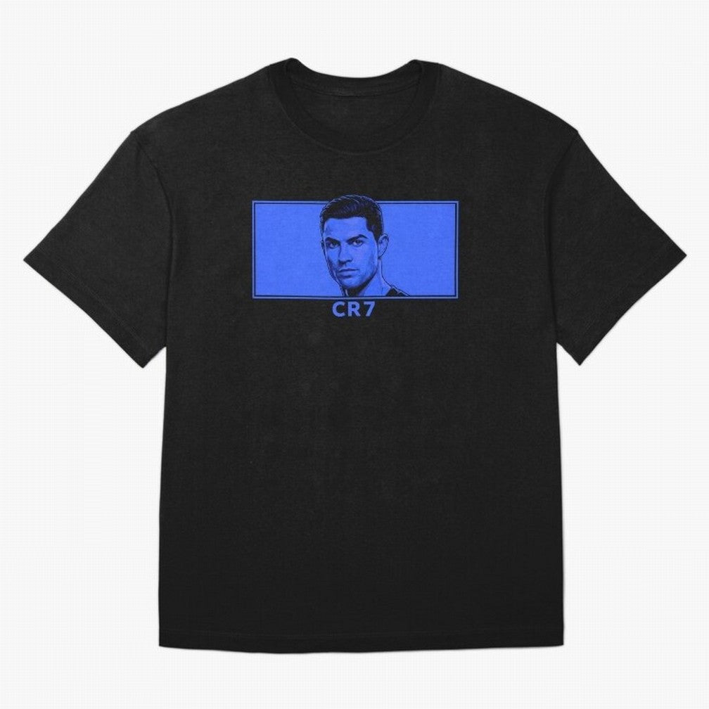 Ronaldo CR7 Blue Vector Portrait - Pop Comic Oversized T-Shirt Bring Match Day Fire to the FIFA World Cup 2026 Journey through Cristiano Ronaldo, Haaland and CR7 Highlights, Portugal Pride, Stadium Chants, National Pride, Trophy Dreams and