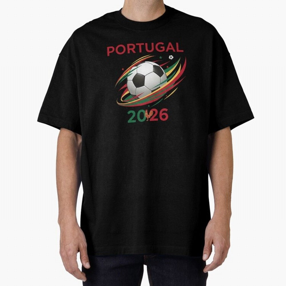Camiseta Portugal 2026 - Bola de Futebol e Design Galo de Barcelos. Oversized T-Shirt Bring a Champion Mindset to Global Football Passion for FIFA World Cup 2026, Capturing Mbappe and Neymar, England, France and Netherlands, Classic Soccer