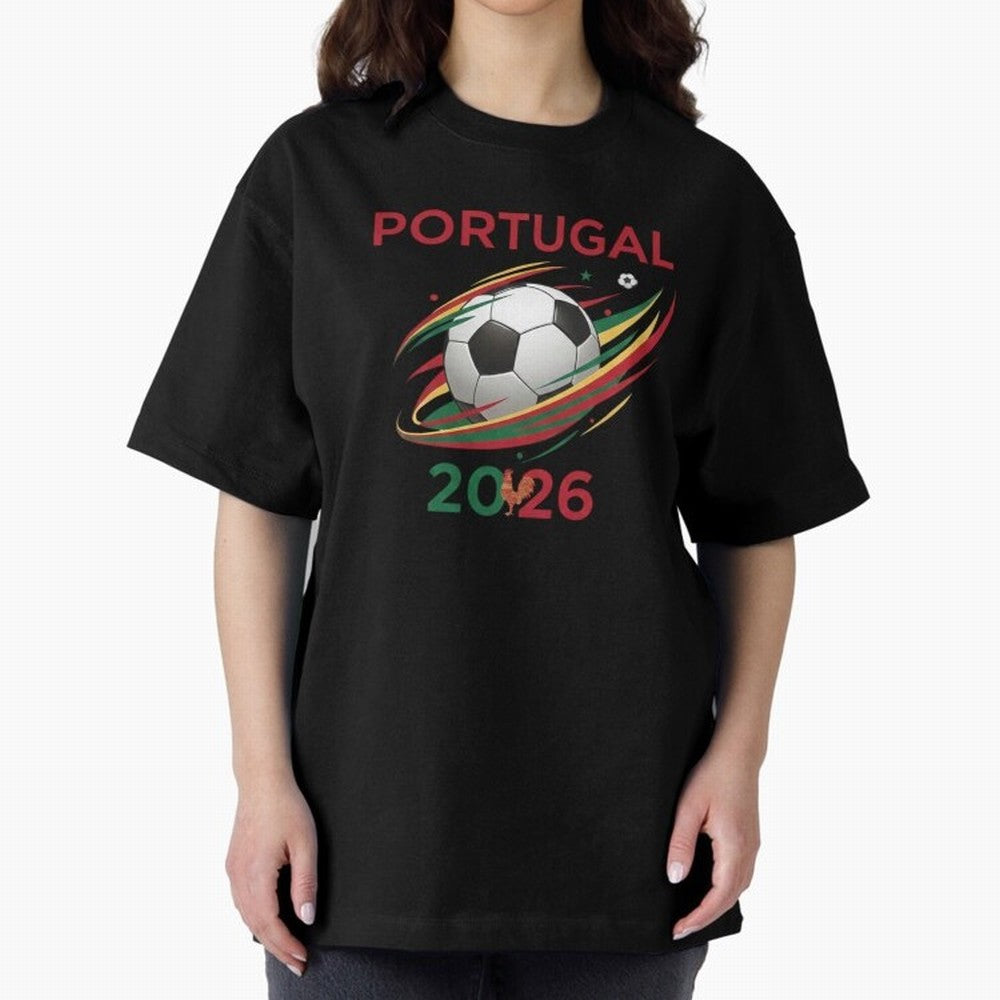 Camiseta Portugal 2026 - Bola de Futebol e Design Galo de Barcelos. Oversized T-Shirt Bring a Champion Mindset to Global Football Passion for FIFA World Cup 2026, Capturing Mbappe and Neymar, England, France and Netherlands, Classic Soccer
