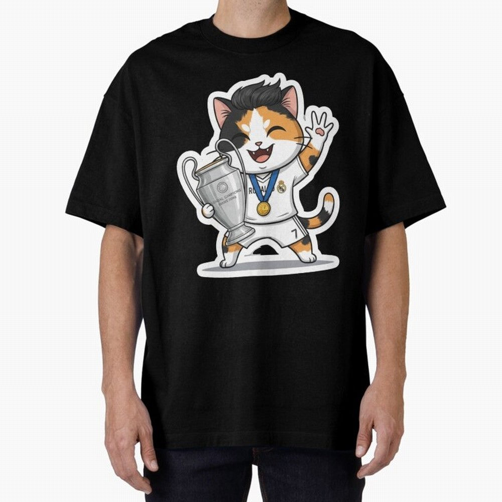 Kitten - Ucl Tittle | Ronaldo Oversized T-Shirt Show Your Love for Global Football Passion for FIFA World Cup 2026 USA Canada Mexico, Capturing CR7 and Messi, England and Germany, Vintage Soccer Flavor, Modern Football Stars, National Flags and
