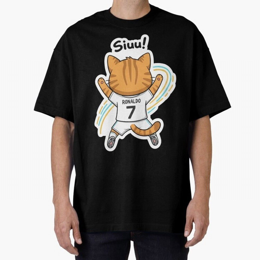 Kitten - Funny Siuuu Celebration Cat Meme | Ronaldo Oversized T-Shirt Cheer through Every Moment of Global Football Passion for FIFA World Cup 2026 USA Canada Mexico, Made for Haaland and Mbappe, Spain and Netherlands, Football Festival Excitement,