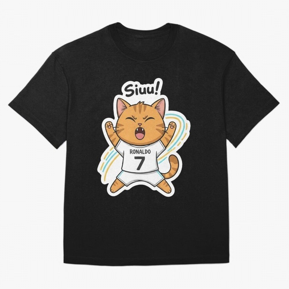 Kitten - Funny Siuuu Celebration Cat Meme | Ronaldo Oversized T-Shirt Embrace FIFA World Cup 2026 Group Stage Spirit, Highlighting France, Cristiano Ronaldo, Worldwide Fan Energy, Dramatic Goals, Stadium Lights and Championship Celebrations;