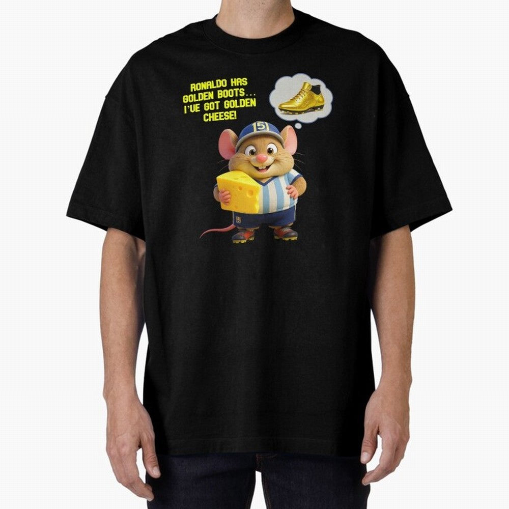 Zippy¡¯s Golden Cheese vs Ronaldo Oversized T-Shirt Capture Global Football Passion for FIFA World Cup 2026 USA Canada Mexico, Built around Messi and Cristiano Ronaldo, Portugal, Stadium Chants, National Pride, Trophy Dreams and Unforgettable