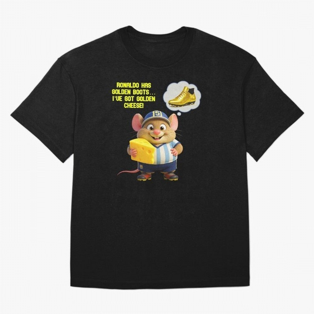 Zippy¡¯s Golden Cheese vs Ronaldo Oversized T-Shirt Capture Global Football Passion for FIFA World Cup 2026 USA Canada Mexico, Built around Messi and Cristiano Ronaldo, Portugal, Stadium Chants, National Pride, Trophy Dreams and Unforgettable