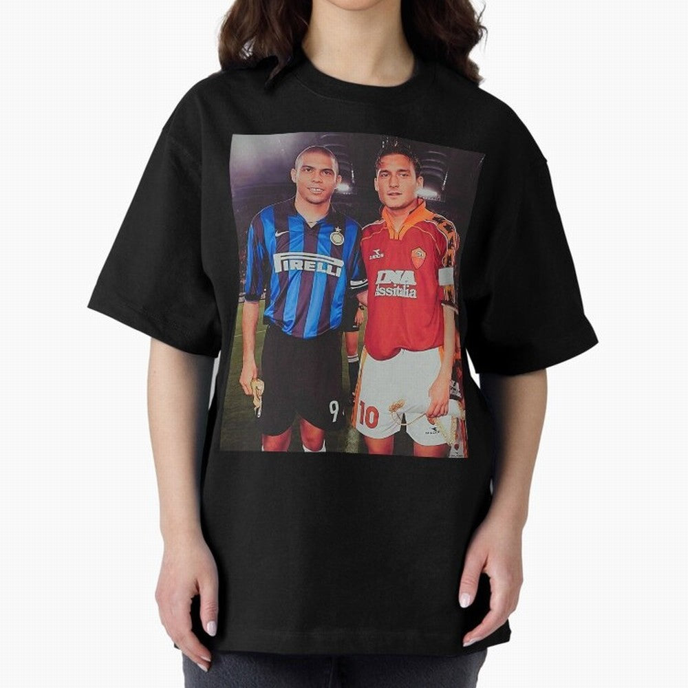 Clash of Class. Francesco Totti and Ronaldo Nazario sometime in the 90s. Oversized T-Shirt Step into FIFA World Cup 2026 USA Canada Mexico for Fans of Mbappe and England, Bringing Goal Celebration Energy, Supporter Heritage, Football Icons and