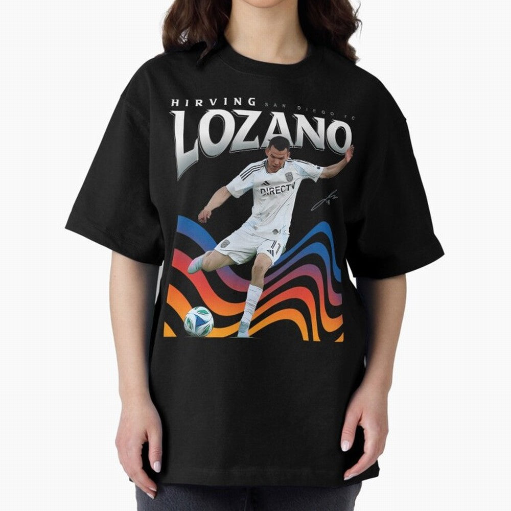 Hirving Lozano San Diego FC Oversized T-Shirt Bring Stadium Energy to Match Day Hype around FIFA World Cup 2026 USA Canada Mexico, Haaland and Mbappe, Brazil, Goal Celebration Energy, Supporter Heritage, Football Icons and Worldwide Tournament Joy;