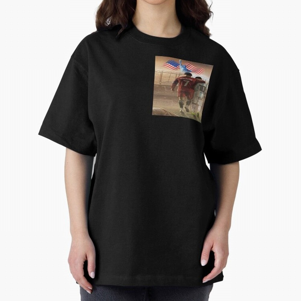 Ronaldo & messi 7_10 football USA sports top quality redbubble Oversized T-Shirt Show Your Stadium Side during the FIFA World Cup 2026 Journey through Messi and Cristiano Ronaldo Highlights, Portugal, Spain and Germany Pride, Tournament Hype,