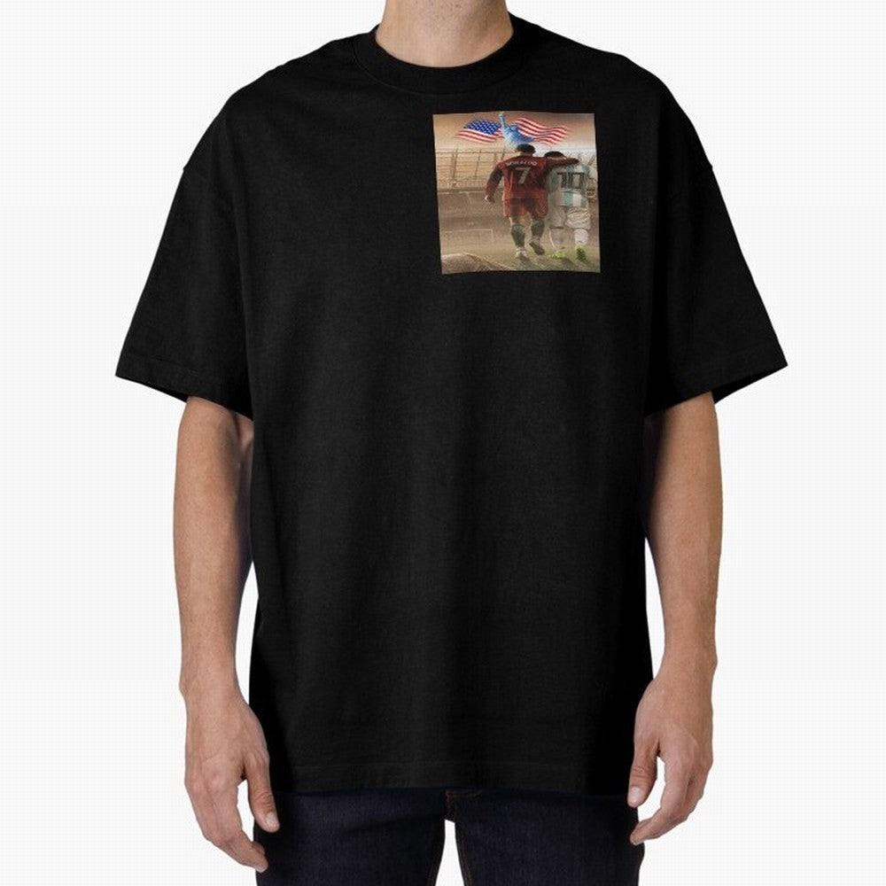 Ronaldo & messi 7_10 football USA sports top quality redbubble Oversized T-Shirt Show Your Stadium Side during the FIFA World Cup 2026 Journey through Messi and Cristiano Ronaldo Highlights, Portugal, Spain and Germany Pride, Tournament Hype,