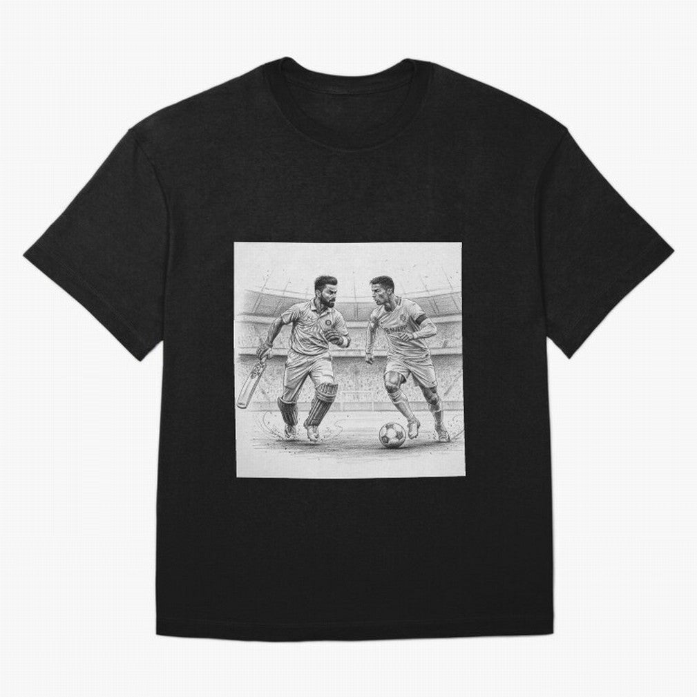 Virat and Ronaldo Oversized T-Shirt Feel the Trophy Chase of the FIFA World Cup 2026 Journey through Messi Highlights, Brazil Pride, Football Festival Excitement, Trophy Ambitions, Country Rivalries and Star Player Buzz; Ideal for Passionate Fans