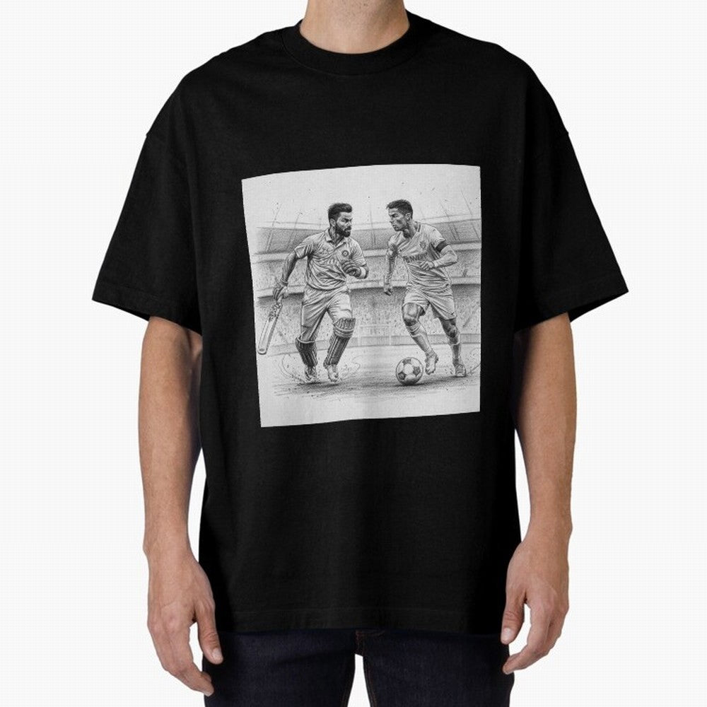 Virat and Ronaldo Oversized T-Shirt Feel the Trophy Chase of the FIFA World Cup 2026 Journey through Messi Highlights, Brazil Pride, Football Festival Excitement, Trophy Ambitions, Country Rivalries and Star Player Buzz; Ideal for Passionate Fans
