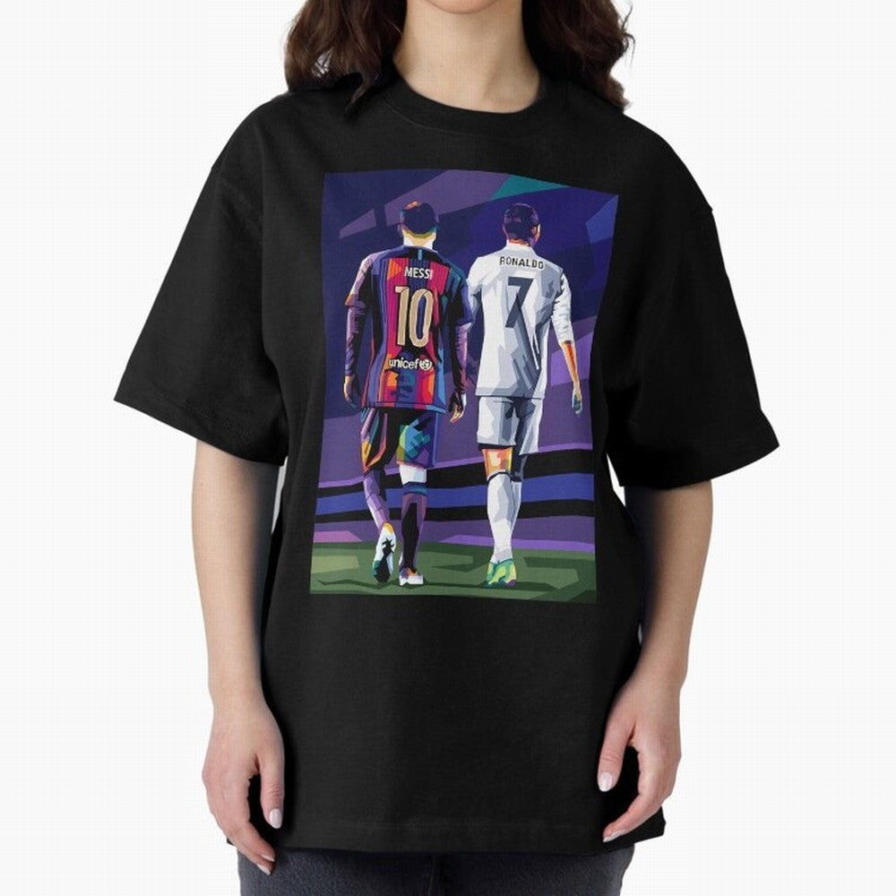 Ronaldo And Messi Oversized T-Shirt Step into Global Football Passion for FIFA World Cup 2026 USA Canada Mexico, Filled with Messi, Neymar and Mbappe, Spain, Football History, Final Match Energy, Crowd Noise and Once in a Lifetime Moments; Perfect