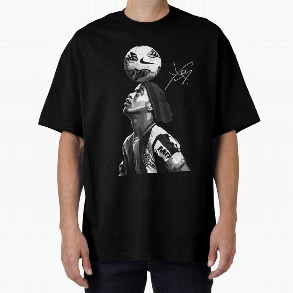 Ronaldinho Black and White Oversized T-Shirt Treasure FIFA World Cup 2026 USA Canada Mexico Spirit, Made for Spain, Haaland, Classic Soccer Heritage, Championship Pressure, Fan Loyalty and International Pride; Made for Die Hard Supporters, Soccer