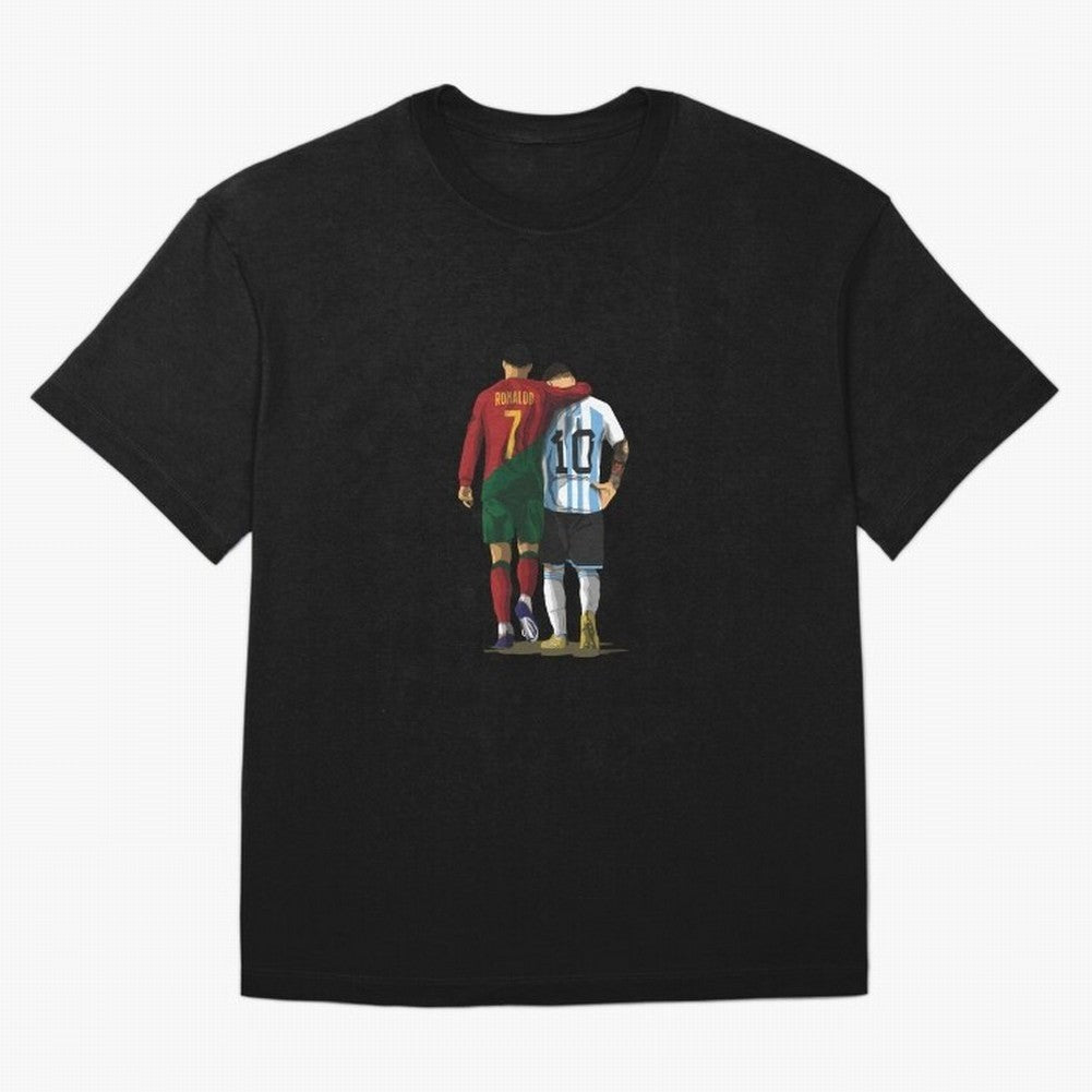 Messi Ronaldo Chit Chat Illustration Classic Oversized T-Shirt Show Up for the Glory of Global Football Passion for FIFA World Cup 2026 Group Stage, Built around CR7, Portugal, Retro Football Energy, Iconic Rivalries, Trophy Chase Drama and Stadium