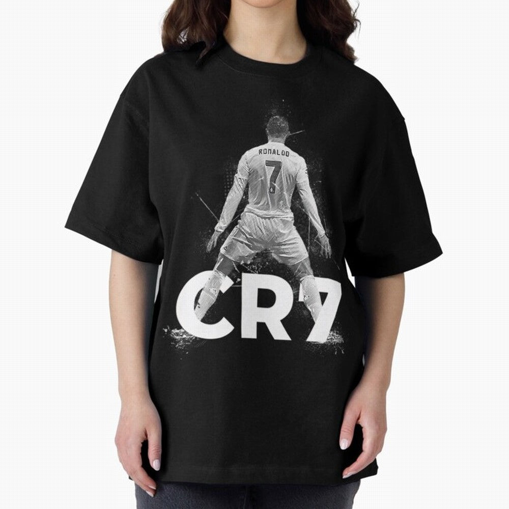 CR7 Ronaldo Celebration Artwork For Football Fans Gift For Soccer Enthusiasts Oversized T-Shirt Honor the Football Icons of FIFA World Cup 2026 Group Stage Spirit, Highlighting France and Portugal, Messi, CR7 and Mbappe, Classic Soccer Heritage,