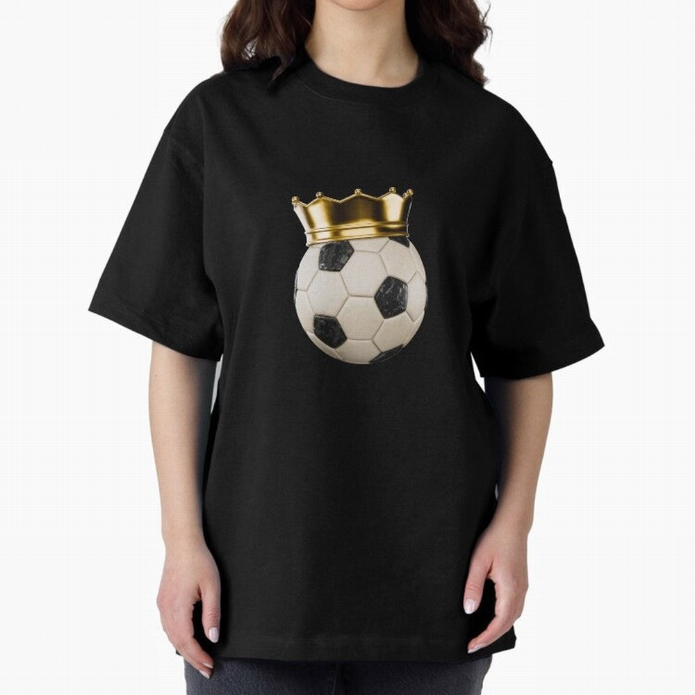 Soccer Ball with Kings Crown, Sticker Illustration Oversized T-Shirt Join Supporters Worldwide for the FIFA World Cup 2026 USA Canada Mexico Journey through CR7 Highlights, England Pride, Stadium Chants, National Pride, Trophy Dreams and