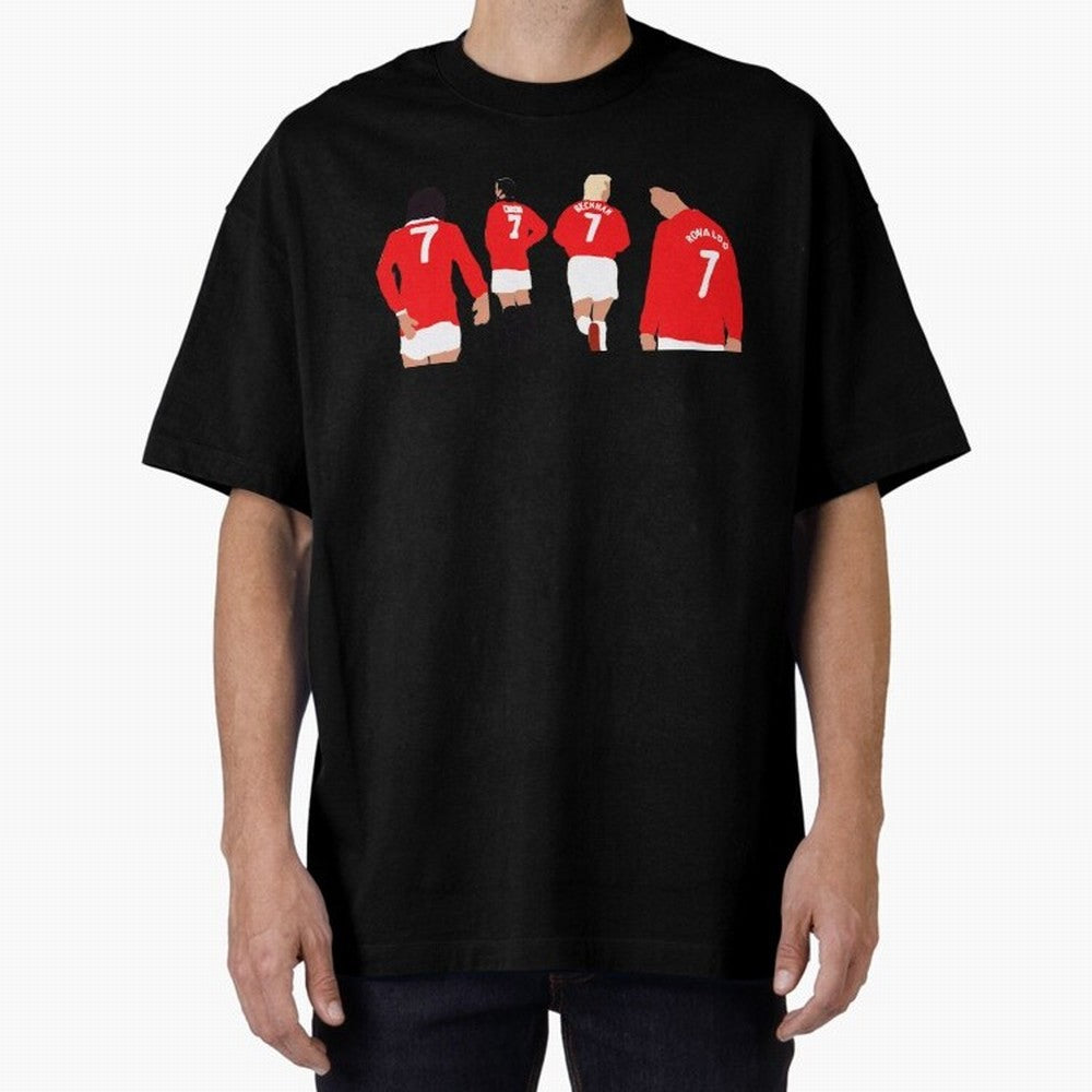 Manchester United Legends Number 7 Best Cantona Beckham Ronaldo Poster Oversized T-Shirt Celebrate Fan Culture around Global Football Passion for FIFA World Cup 2026, Celebrating CR7, Germany, Classic Soccer Heritage, Championship Pressure, Fan