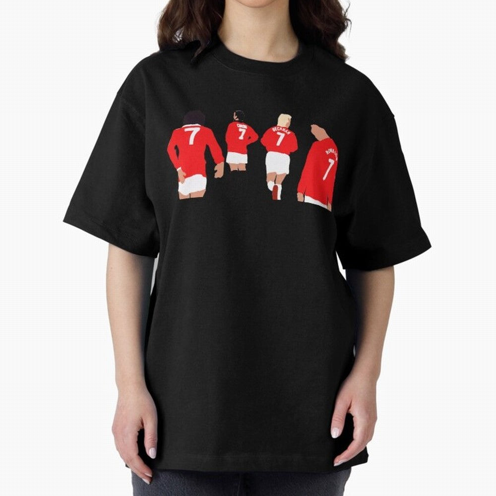 Manchester United Legends Number 7 Best Cantona Beckham Ronaldo Poster Oversized T-Shirt Celebrate Fan Culture around Global Football Passion for FIFA World Cup 2026, Celebrating CR7, Germany, Classic Soccer Heritage, Championship Pressure, Fan