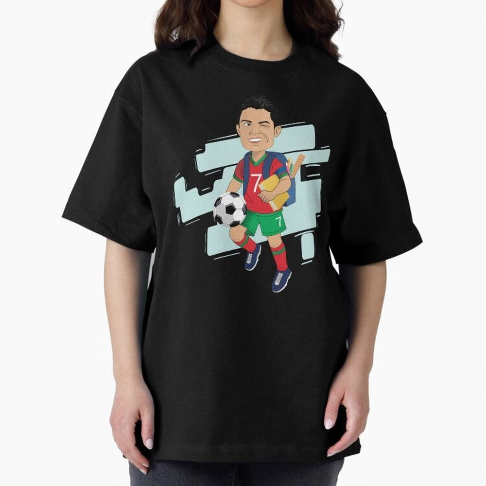 BACK TO SCHOOL - CARICATURE - CHRISTIANO - RONALDO Oversized T-Shirt Show Support during Global Football Passion for FIFA World Cup 2026 USA Canada Mexico, Driven by Mbappe, Portugal, Supporter Pride, Iconic Celebrations, Legendary Names and Global