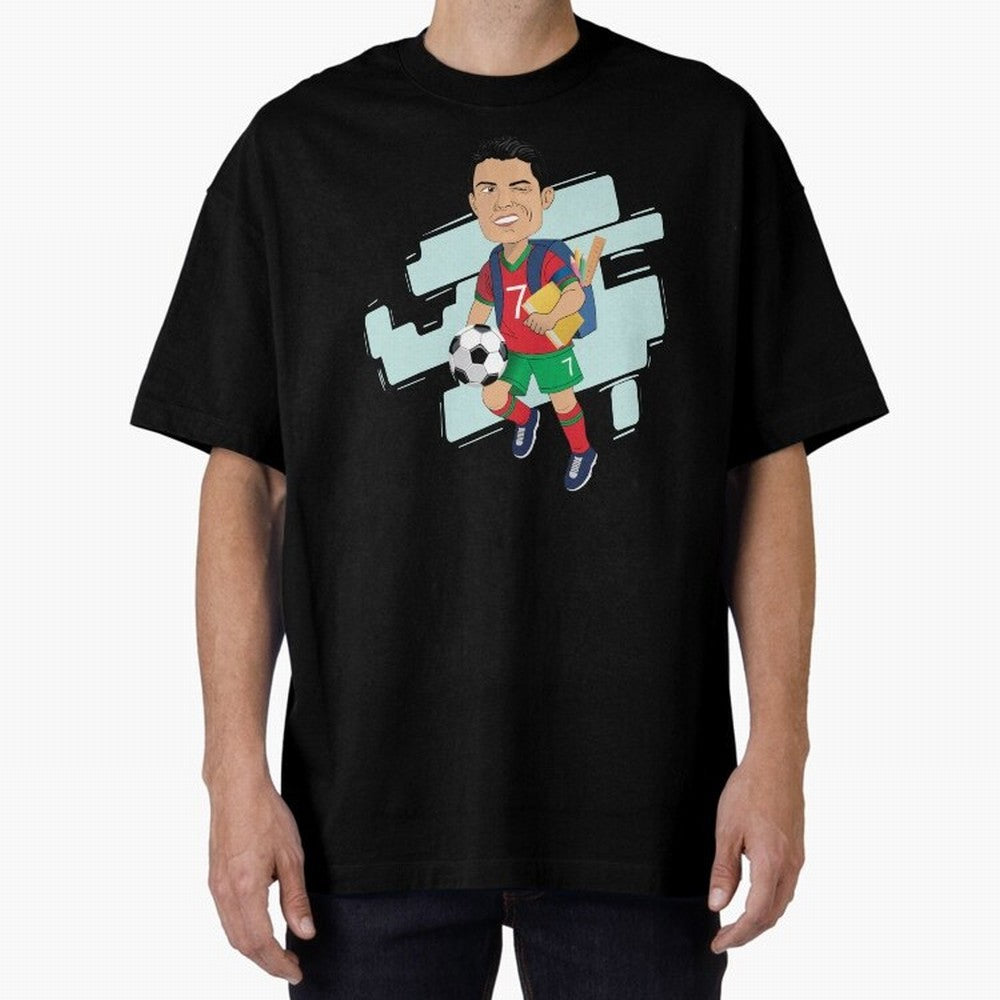 BACK TO SCHOOL - CARICATURE - CHRISTIANO - RONALDO Oversized T-Shirt Show Support during Global Football Passion for FIFA World Cup 2026 USA Canada Mexico, Driven by Mbappe, Portugal, Supporter Pride, Iconic Celebrations, Legendary Names and Global