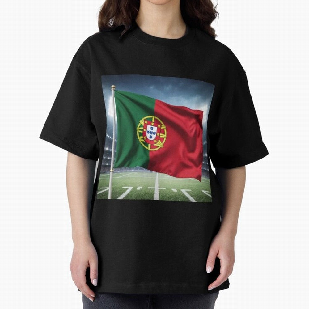 Portugal Flag 3D Football Design ¨C Supporters Portugal Oversized T-Shirt Share the Excitement of Match Day Hype around FIFA World Cup 2026 USA Canada Mexico, Messi, Neymar and Mbappe, Spain and Netherlands, Sports Nostalgia, International