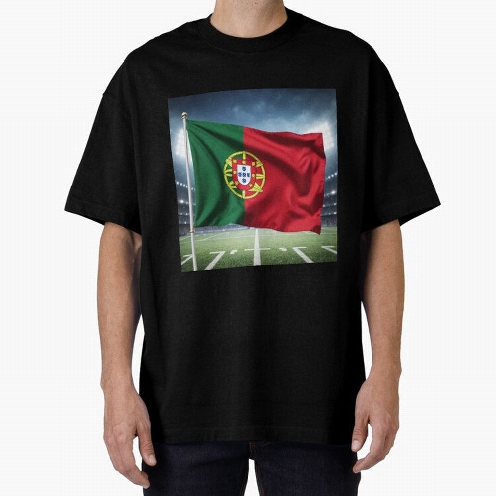 Portugal Flag 3D Football Design ¨C Supporters Portugal Oversized T-Shirt Share the Excitement of Match Day Hype around FIFA World Cup 2026 USA Canada Mexico, Messi, Neymar and Mbappe, Spain and Netherlands, Sports Nostalgia, International