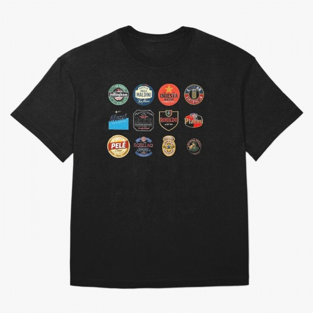 Legendary Lager Lineup ¨C Football Icons as Beer Labels (Sticker Set / Poster) Oversized T-Shirt Treasure Global Football Passion for FIFA World Cup 2026, Driven by Messi, CR7 and Mbappe, Spain and Netherlands, Worldwide Fan Energy, Dramatic Goals,
