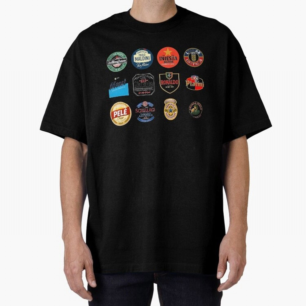 Legendary Lager Lineup ¨C Football Icons as Beer Labels (Sticker Set / Poster) Oversized T-Shirt Treasure Global Football Passion for FIFA World Cup 2026, Driven by Messi, CR7 and Mbappe, Spain and Netherlands, Worldwide Fan Energy, Dramatic Goals,