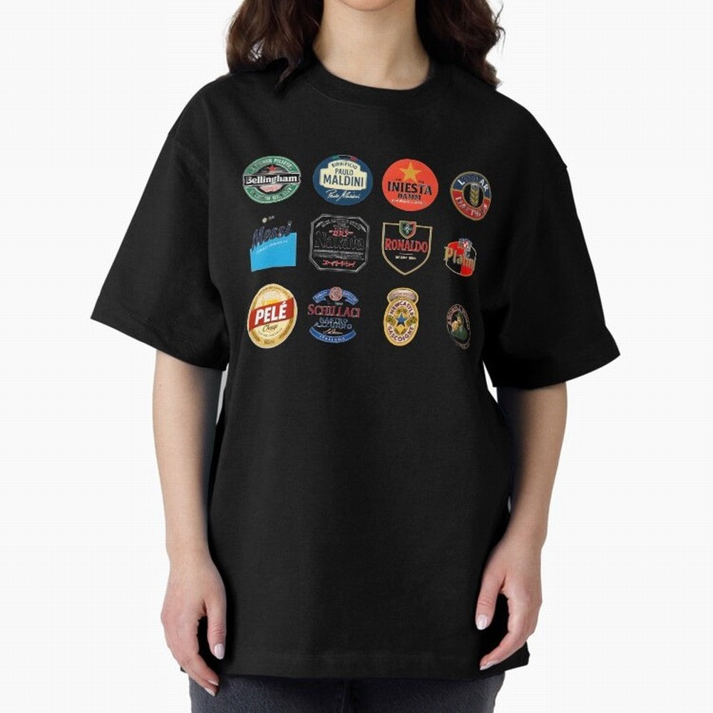 Legendary Lager Lineup ¨C Football Icons as Beer Labels (Sticker Set / Poster) Oversized T-Shirt Treasure Global Football Passion for FIFA World Cup 2026, Driven by Messi, CR7 and Mbappe, Spain and Netherlands, Worldwide Fan Energy, Dramatic Goals,