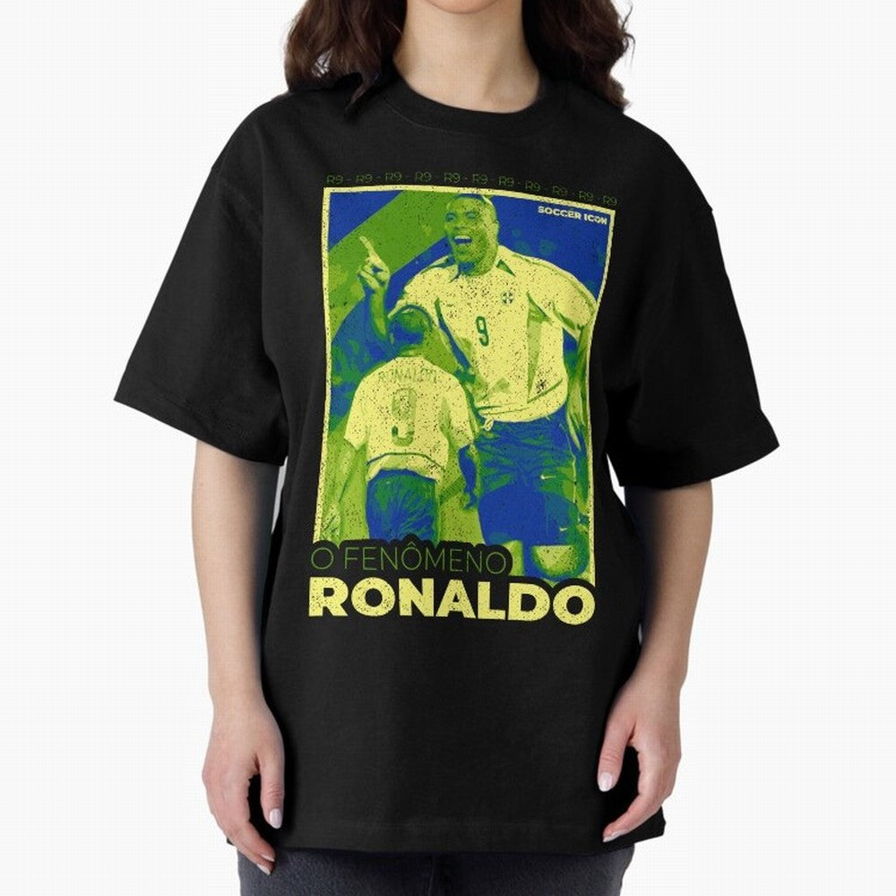 Ronaldo - Street Art - Soccer Icons Oversized T-Shirt Honor the Football Icons of Global Football Passion for FIFA World Cup 2026 USA Canada Mexico, Capturing Mbappe, Brazil, Portugal and Argentina, Sports Nostalgia, International Competition,