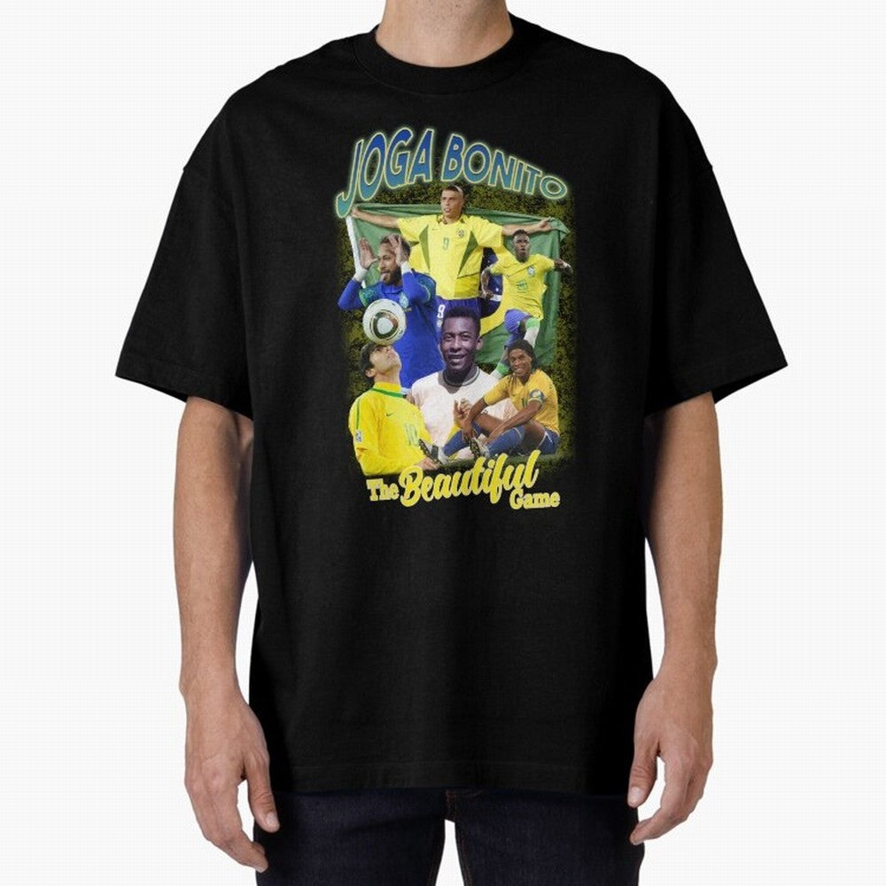 Joga Bonito Brazil Oversized T-Shirt Celebrate Fan Culture around Match Day Hype around FIFA World Cup 2026 Group Stage, Messi, Neymar and Mbappe, Spain, Worldwide Fan Energy, Dramatic Goals, Stadium Lights and Championship Celebrations; Made for