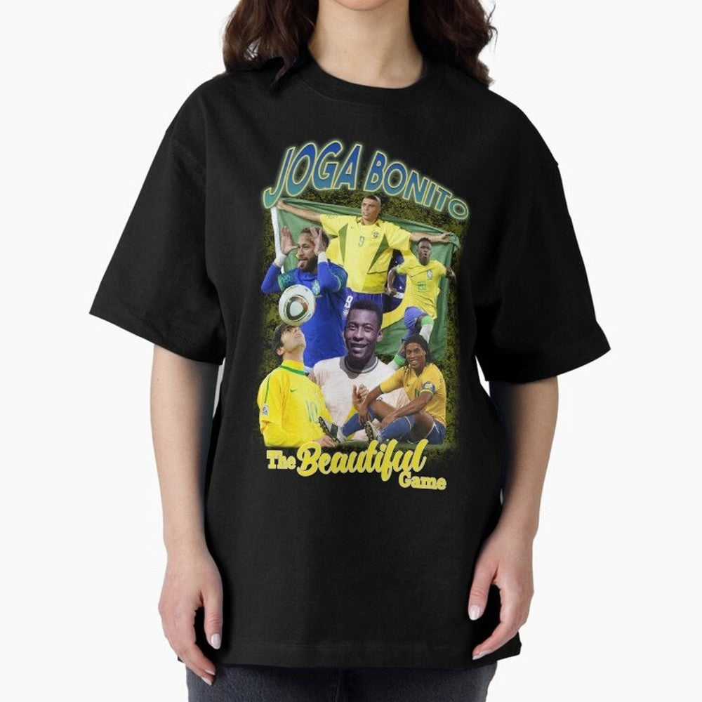 Joga Bonito Brazil Oversized T-Shirt Celebrate Fan Culture around Match Day Hype around FIFA World Cup 2026 Group Stage, Messi, Neymar and Mbappe, Spain, Worldwide Fan Energy, Dramatic Goals, Stadium Lights and Championship Celebrations; Made for