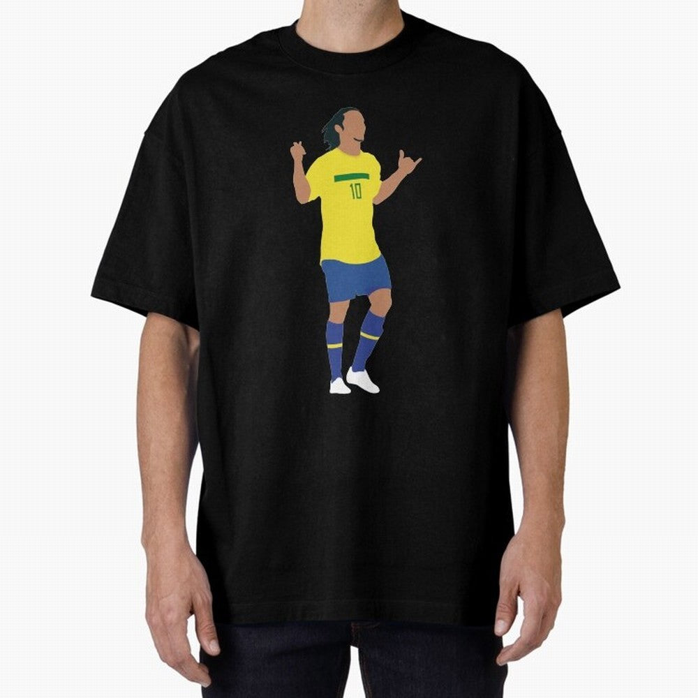 Ronaldinho. Brazil Football. Oversized T-Shirt Share the Excitement of FIFA World Cup 2026 USA Canada Mexico Spirit, Filled with Argentina, Mbappe and Neymar, Retro Football Energy, Iconic Rivalries, Trophy Chase Drama and Stadium Atmosphere; Ideal