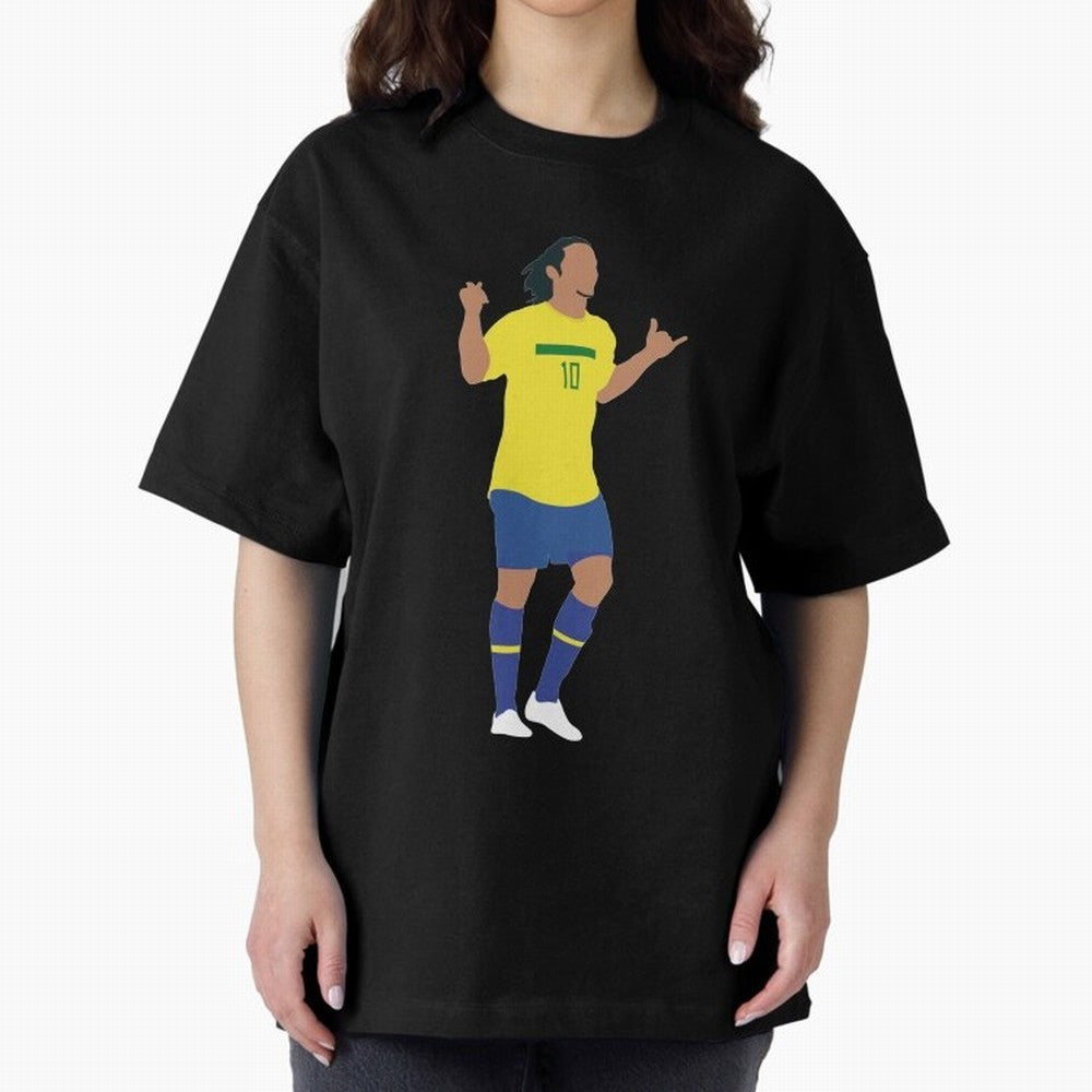 Ronaldinho. Brazil Football. Oversized T-Shirt Share the Excitement of FIFA World Cup 2026 USA Canada Mexico Spirit, Filled with Argentina, Mbappe and Neymar, Retro Football Energy, Iconic Rivalries, Trophy Chase Drama and Stadium Atmosphere; Ideal