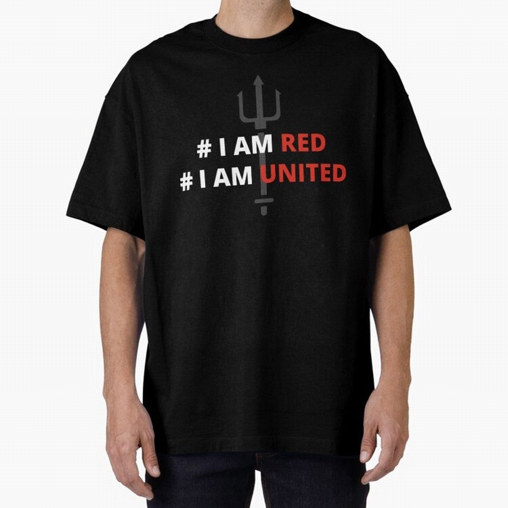 I am red, I am United Oversized T-Shirt Join FIFA World Cup 2026 Group Stage Highlighting Messi, Portugal, Spain and Germany Energy, Fan Favorite Moments, National Team Passion, Big Match Drama and Soccer History; Perfect for Supporters Who Want