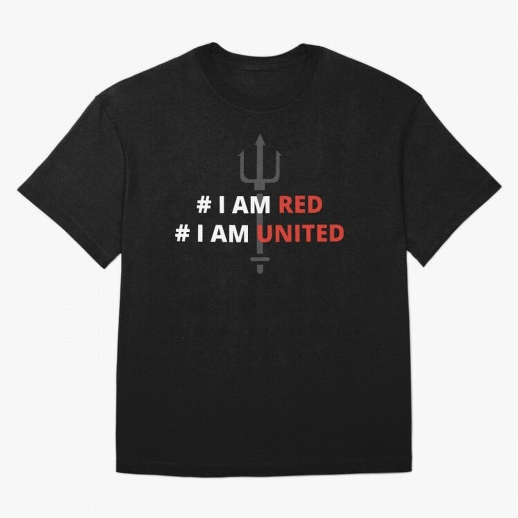 I am red, I am United Oversized T-Shirt Join FIFA World Cup 2026 Group Stage Highlighting Messi, Portugal, Spain and Germany Energy, Fan Favorite Moments, National Team Passion, Big Match Drama and Soccer History; Perfect for Supporters Who Want