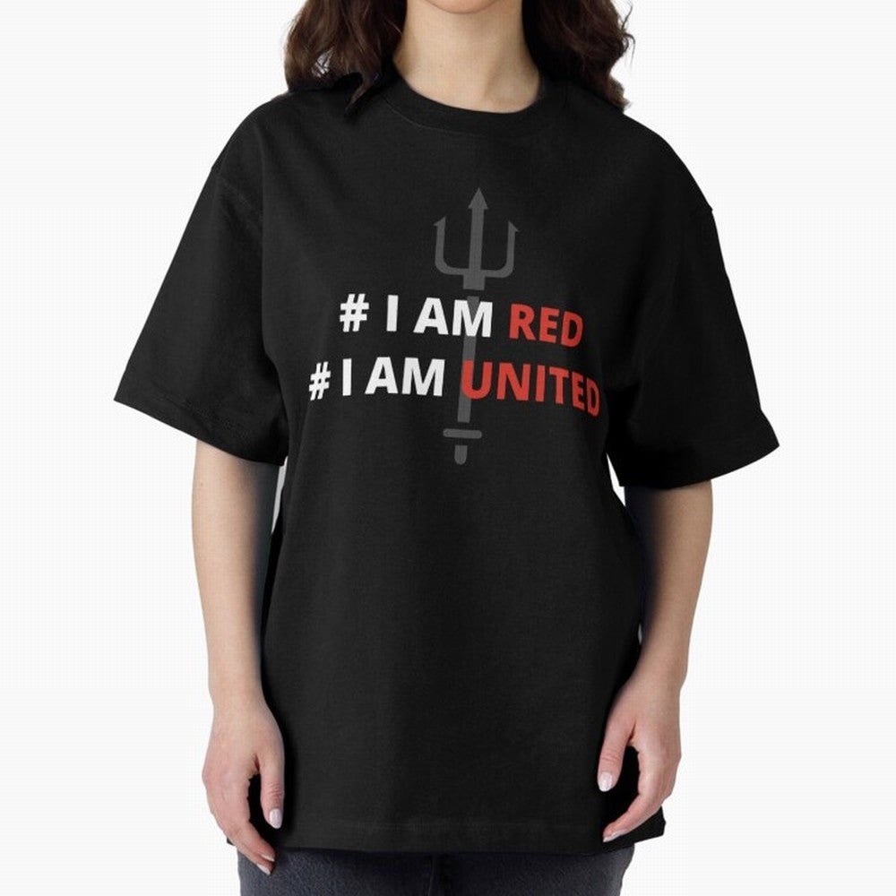I am red, I am United Oversized T-Shirt Join FIFA World Cup 2026 Group Stage Highlighting Messi, Portugal, Spain and Germany Energy, Fan Favorite Moments, National Team Passion, Big Match Drama and Soccer History; Perfect for Supporters Who Want