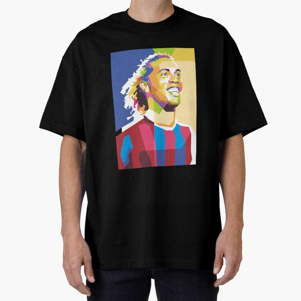 Ronaldinho in Pop Art Portrait Style Oversized T-Shirt Join the Countdown to FIFA World Cup 2026 USA Canada Mexico Spirit, Featuring Spain, Cristiano Ronaldo, Fan Favorite Moments, National Team Passion, Big Match Drama and Soccer History; Made for