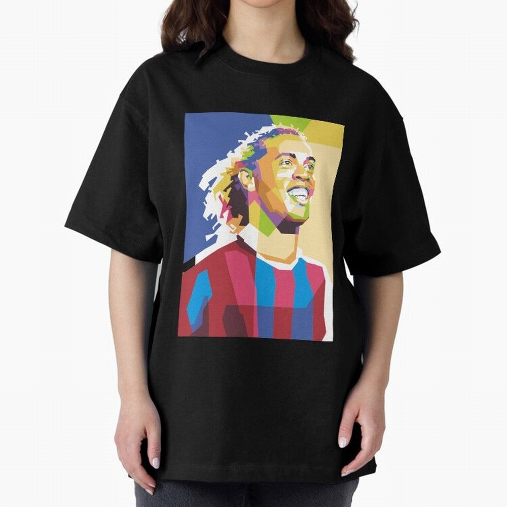 Ronaldinho in Pop Art Portrait Style Oversized T-Shirt Join the Countdown to FIFA World Cup 2026 USA Canada Mexico Spirit, Featuring Spain, Cristiano Ronaldo, Fan Favorite Moments, National Team Passion, Big Match Drama and Soccer History; Made for