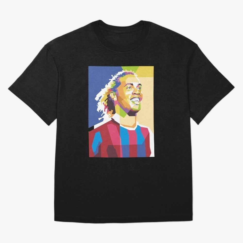 Ronaldinho in Pop Art Portrait Style Oversized T-Shirt Join the Countdown to FIFA World Cup 2026 USA Canada Mexico Spirit, Featuring Spain, Cristiano Ronaldo, Fan Favorite Moments, National Team Passion, Big Match Drama and Soccer History; Made for