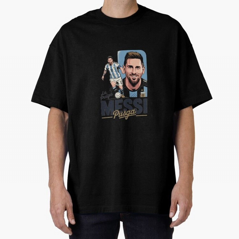 Lionel Messi Argentinian La Pulga Oversized T-Shirt Honor Football Greatness during Global Football Passion for FIFA World Cup 2026 USA Canada Mexico, Inspired by CR7, England, Supporter Pride, Iconic Celebrations, Legendary Names and Global Match