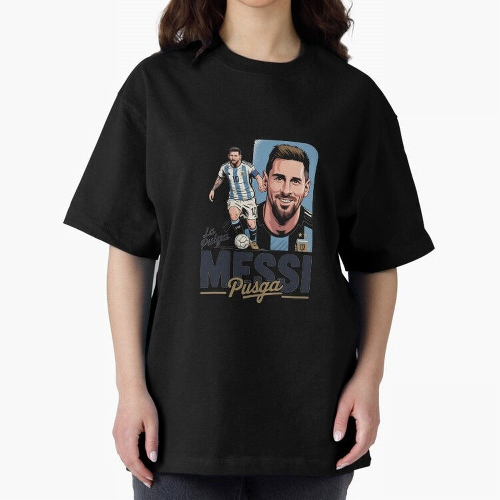 Lionel Messi Argentinian La Pulga Oversized T-Shirt Honor Football Greatness during Global Football Passion for FIFA World Cup 2026 USA Canada Mexico, Inspired by CR7, England, Supporter Pride, Iconic Celebrations, Legendary Names and Global Match